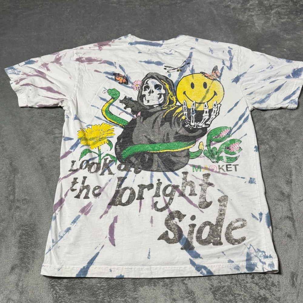 Market Tee Shirt Men's Small White Smiley Look At The Bright Side Short Sleeve